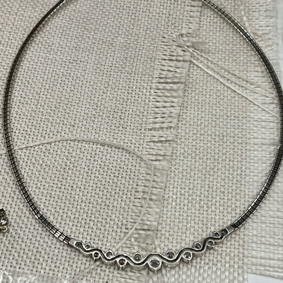 Vintage Sterling Silver CI 925 Channeled CZ Omega Collar Necklace – 16” - Picture 9 of 17